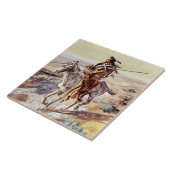 “Indiaan met speer” Cowboy Kunst van Charles Russe Tegeltje (Zijkant)