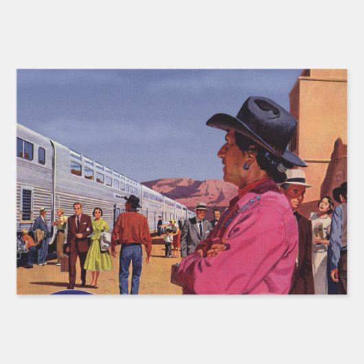  Indiaan op een treinstation Inpakpapier Vel (Voorkant)