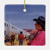  Indiaan op een treinstation Keramisch Ornament (Achterkant)