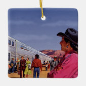  Indiaan op een treinstation Keramisch Ornament (Voorkant)