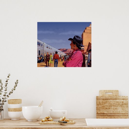  Indiaan op een treinstation Poster (Keuken)