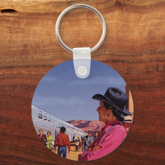  Indiaan op een treinstation Sleutelhanger (Achterkant)