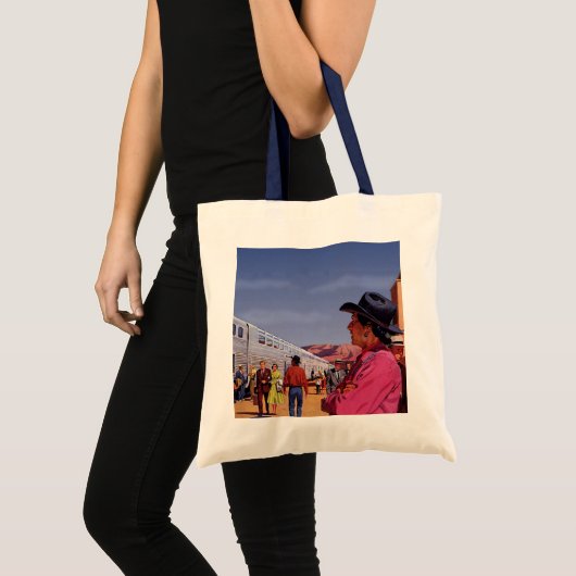  Indiaan op een treinstation Tote Bag (Voorkant (product))