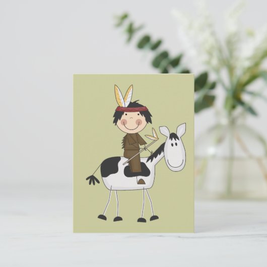 Indiaan op paardenoverhemden en cadeautjes briefkaart (Staand voorkant)