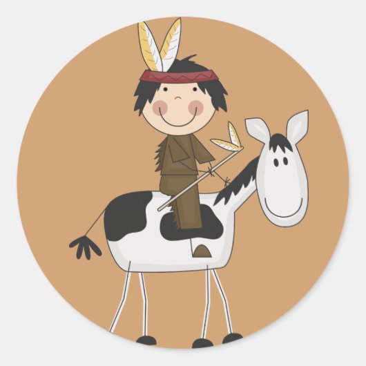 Indiaan op paardenoverhemden en cadeautjes ronde sticker (Voorkant)