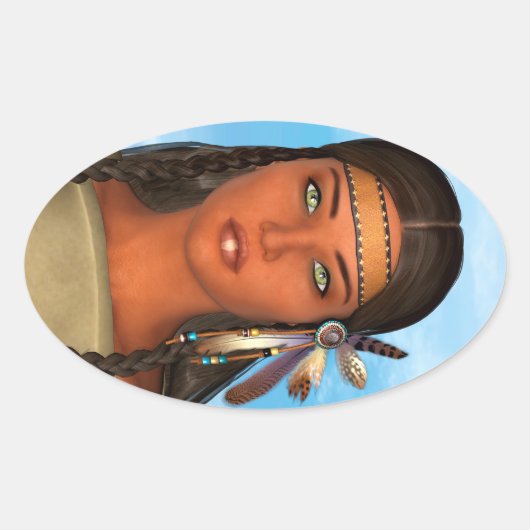 Indiaans-Amerikaans meisje Ovale Sticker (Voorkant)