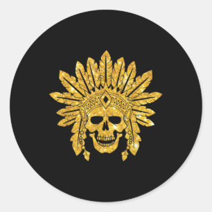 Indiaans - Indiaans - Schedel - Authentiek - Oorlo Ronde Sticker