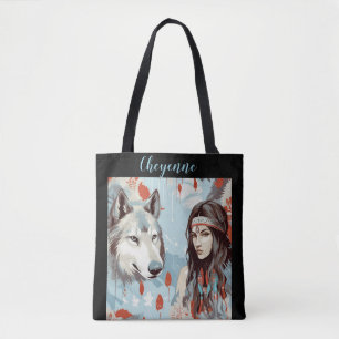 Indiaans - Indiaanse prinses en wolf Tote Bag