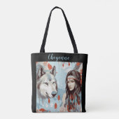 Indiaans - Indiaanse prinses en wolf  Tote Bag (Achterkant)