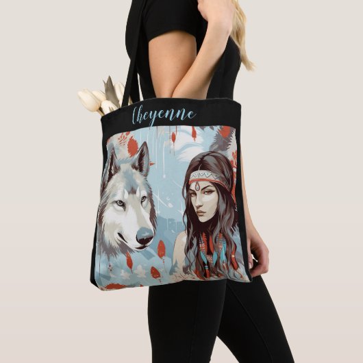 Indiaans - Indiaanse prinses en wolf  Tote Bag (Dichtbij)