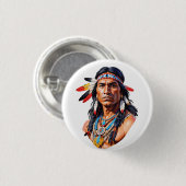 Indiaans Man Ronde Button 3,2 Cm (Voorkant /achterkant)