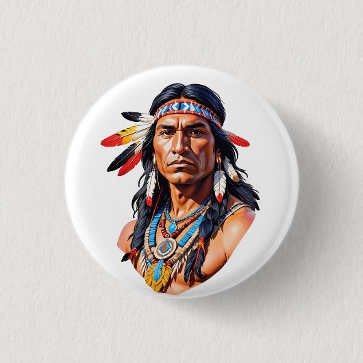 Indiaans Man Ronde Button 3,2 Cm (Voorkant)