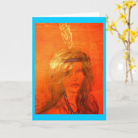 indiaans meisje Howgh Greetings Kaart (Gele Bloem)