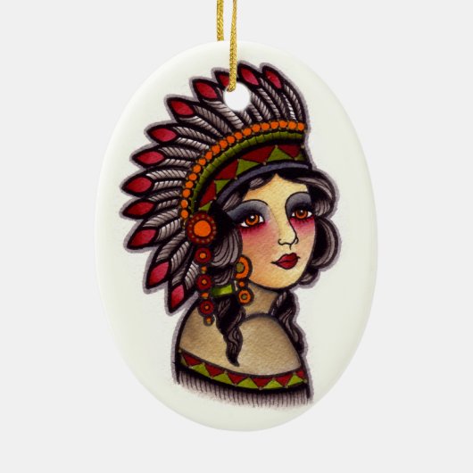 indiaans meisje keramisch ornament (Achterkant)