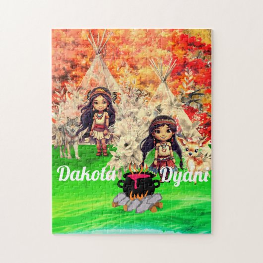 Indiaans meisje met bosdieren legpuzzel (Verticaal)