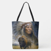Indiaans opperhoofd met aanstormende buffel tote bag (Achterkant)