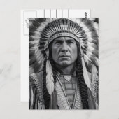 Indiaans portret in veren briefkaart (Voorkant / Achterkant)