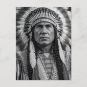 Indiaans portret in veren briefkaart (Voorkant)