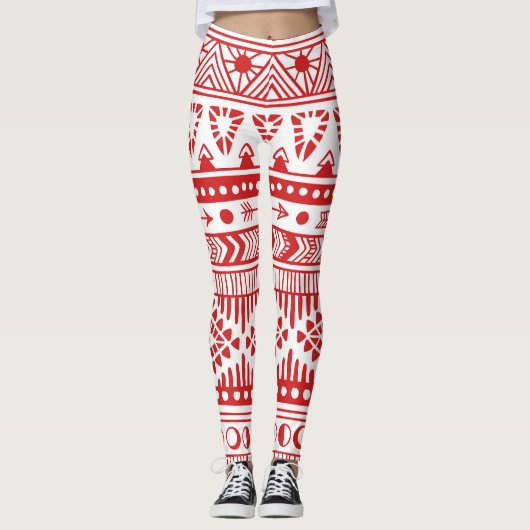 Indiaans: Red Ink Doodle. Leggings (Voorkant)