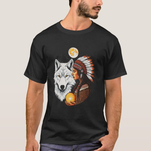 Indiaanse Amerikaanse Dag Pride Tribal Wolf Ameri T-shirt (Voorkant)