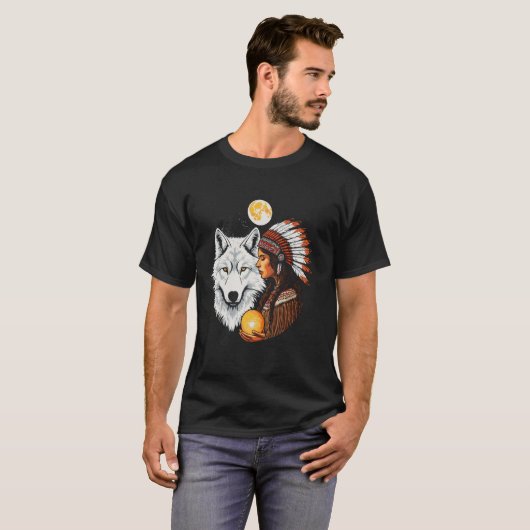 Indiaanse Amerikaanse Dag Pride Tribal Wolf Ameri T-shirt (Voorkant volledig)