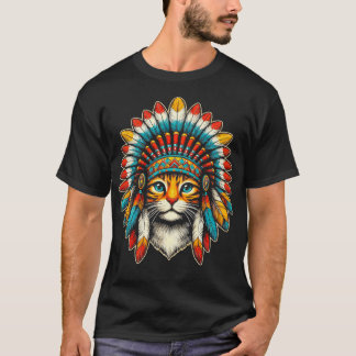 Indiaanse Amerikaanse Kat Hoofdtooi Mannen Vrouwen T-shirt