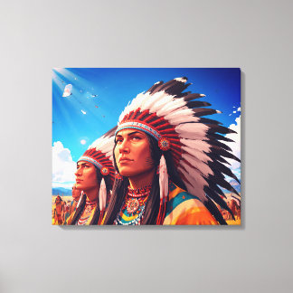 Indiaanse Amerikanen onder de heldere zon muur Canvas Afdruk