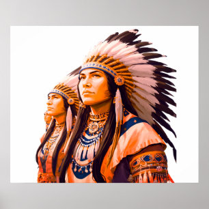 Indiaanse Amerikanen op een muur Poster