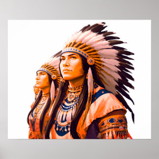 Indiaanse Amerikanen op een muur Poster