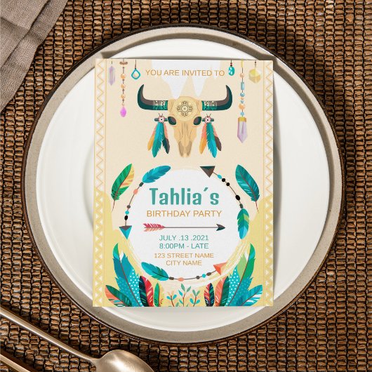 Indiaanse Boho Verjaardagsuitnodiging Sjabloon Kaart