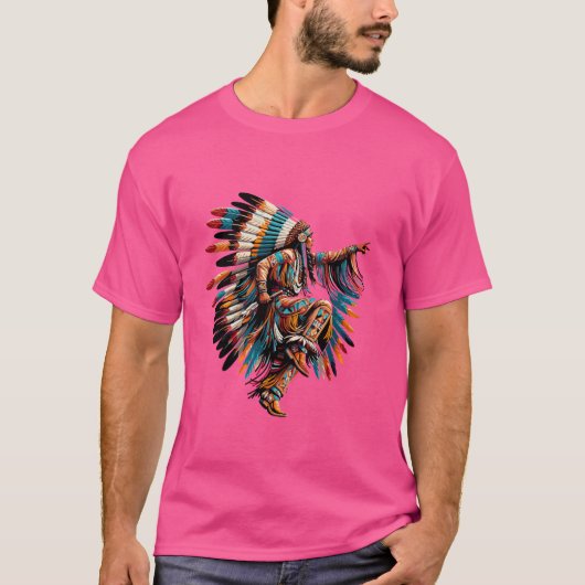 Indiaanse Cherokee stamhoofd Feather Head T-shirt (Voorkant)