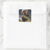 Indiaanse Chief met aanstormende Bizon Vierkante Sticker (Tas)