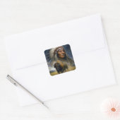 Indiaanse Chief met aanstormende Bizon Vierkante Sticker (Envelop)