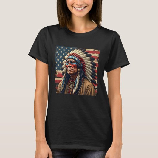 Indiaanse Chief Patriotic American T-shirt (Voorkant)