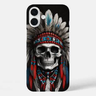 Indiaanse Chief Skull met hoofdtooi iPhone 16 Plus Hoesje