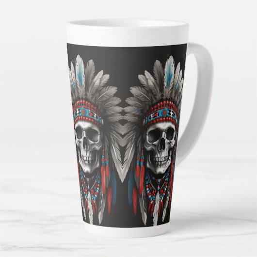 Indiaanse Chief Skull met hoofdtooi Latte Mok (Rechterhoek)