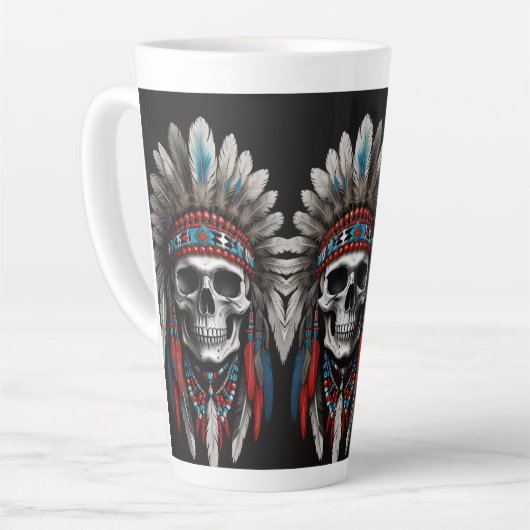 Indiaanse Chief Skull met hoofdtooi Latte Mok (Linkerhoek)