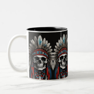 Indiaanse Chief Skull met hoofdtooi Tweekleurige Koffiemok