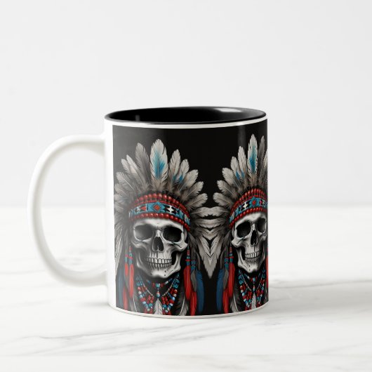 Indiaanse Chief Skull met hoofdtooi Tweekleurige Koffiemok (Links)