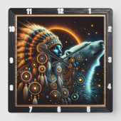 Indiaanse connectie tussen geest en Natuur Vierkante Klok (Voorkant)