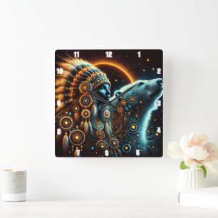 Indiaanse connectie tussen geest en Natuur Vierkante Klok