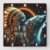 Indiaanse connectie tussen geest en Natuur Vierkante Klok (Voorkant)