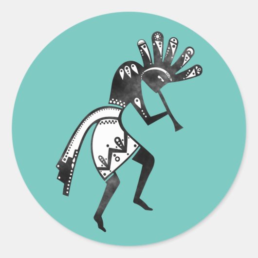 Indiaanse cultuur - Dansk Kokopelli 1 Ronde Sticker (Voorkant)