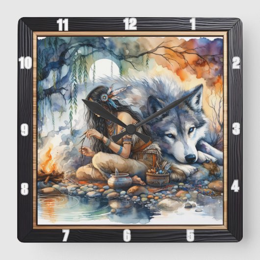 Indiaanse droom: rivier van reflecties vierkante klok (Voorkant)