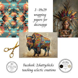 Indiaanse geometrische Zuidwestkunst van de bizons Inpakpapier Vel