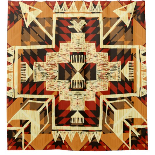 Indiaanse,  handgetekende Abstract. Douchegordijn (Voorkant)