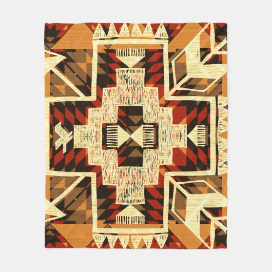 Indiaanse,  handgetekende Abstract. Fleece Deken (Voorkant)