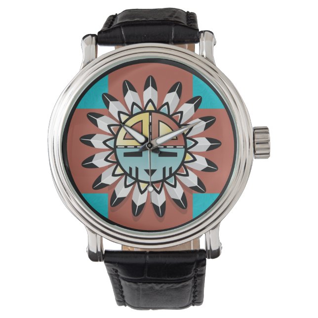 Indiaanse Hopi Kachina Tribal Art Design Horloge (Voorkant)