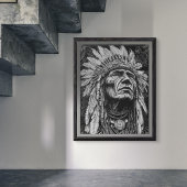 Indiaanse Indiaanse krijger Feather Headdress Poster