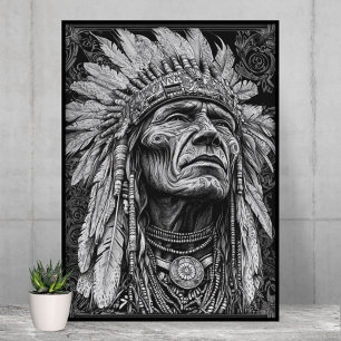 Indiaanse Indiaanse krijger Feather Headdress Poster